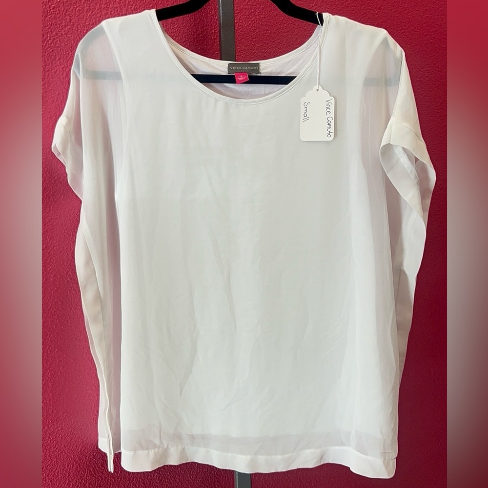 Vince Camuto White Sheer Short Sleeve Blouse